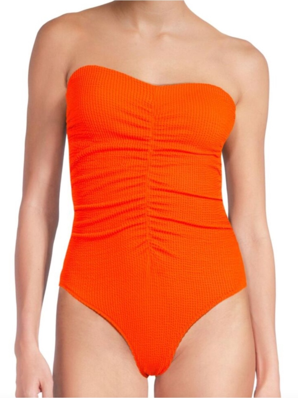 Milly Textured Ruched One Piece Swimsuit Neon Orange S NWT